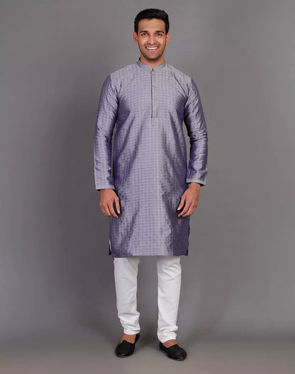 Grey Coloured Self Design Stones Work Soft Silk Kurta Set