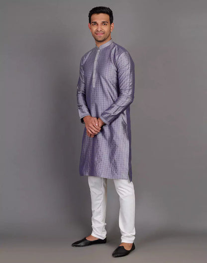 Grey Coloured Self Design Stones Work Soft Silk Kurta Set