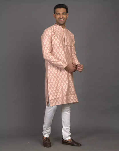All Over Floral Weaving work Peach Kurta Pyjama Set