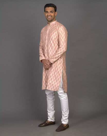All Over Floral Weaving work Peach Kurta Pyjama Set