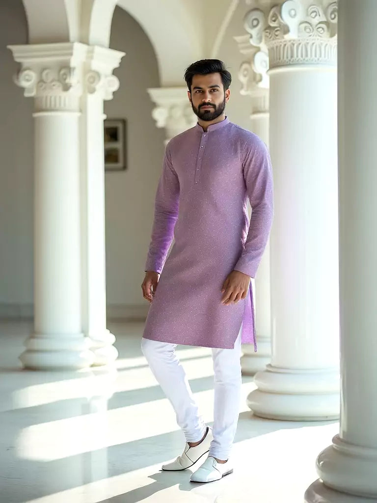 Lavender Geometric Print Cotton Regular Fit Kurta Set