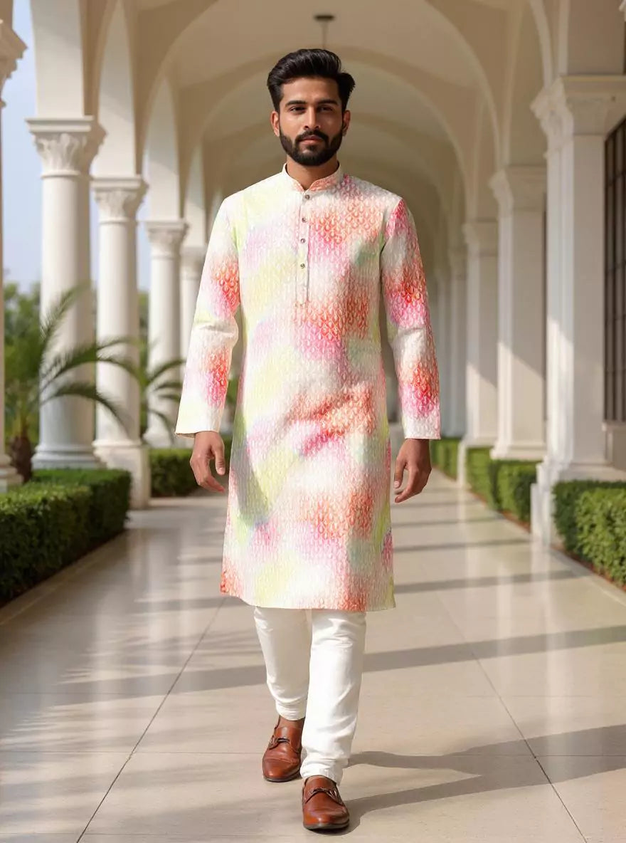 Pink Floral Printed Cotton Kurta and Pyjama