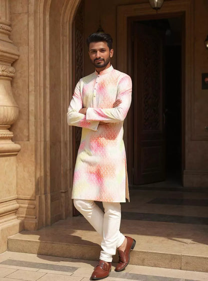 Pink Floral Printed Cotton Kurta and Pyjama
