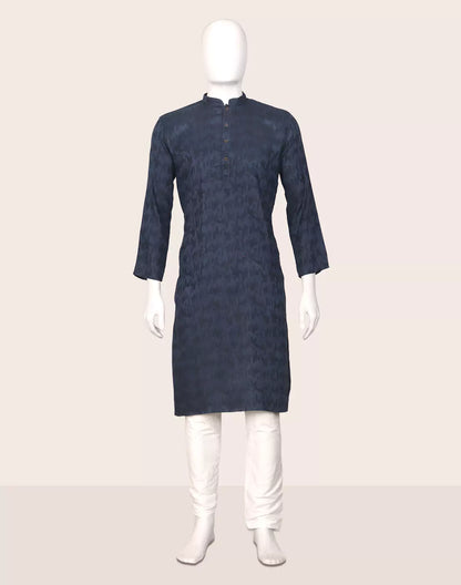 Navy Blue Graphic Weaving Cotton Kurta Pajama