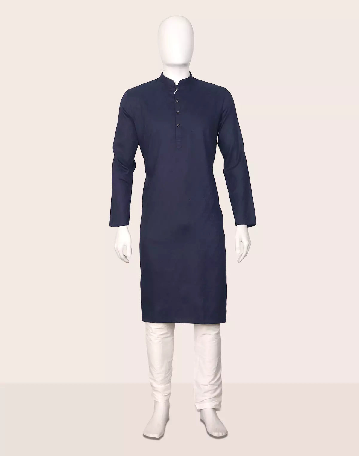Blue Self Woven Design Cotton Kurta Pyjama Set