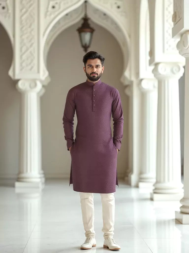 Maroon Inspired Patterned Cotton Kurta Pyjama Set