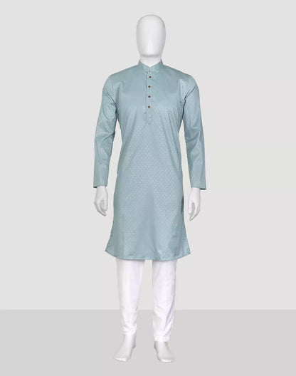 Light Sky Coloured Cotton Kurta Pyjama Set