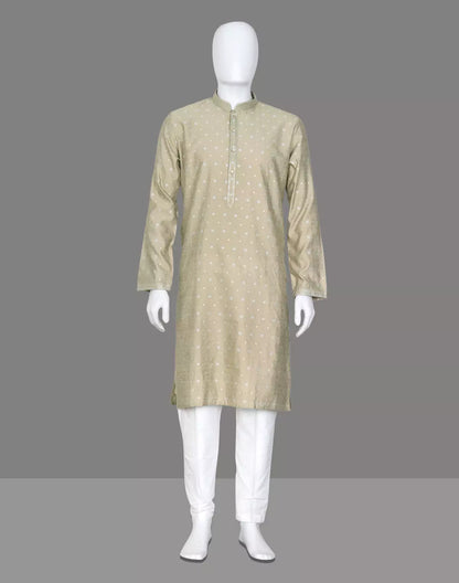 Beige Color Brocade Design Jacquard Kurta Pajama
