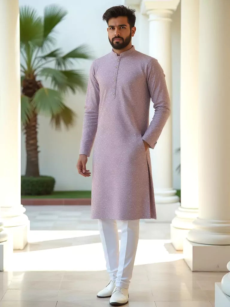 Lilac Color Brocade Design Jacquard Kurta Pajama