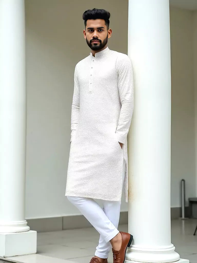 White Ethnic and Embroidered work Georgette Kurta Pyjama Set
