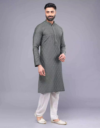 Mehendi Coloured Embellished work Soft Silk Party Wear Kurta Set