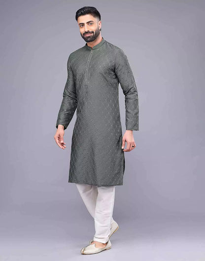 Mehendi Coloured Embellished work Soft Silk Party Wear Kurta Set