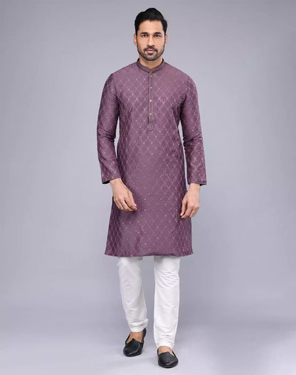 Light Purple Embellished work Soft Silk Party Wear Floral Kurta Set