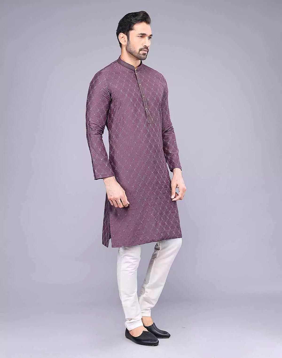 Light Purple Embellished work Soft Silk Party Wear Floral Kurta Set