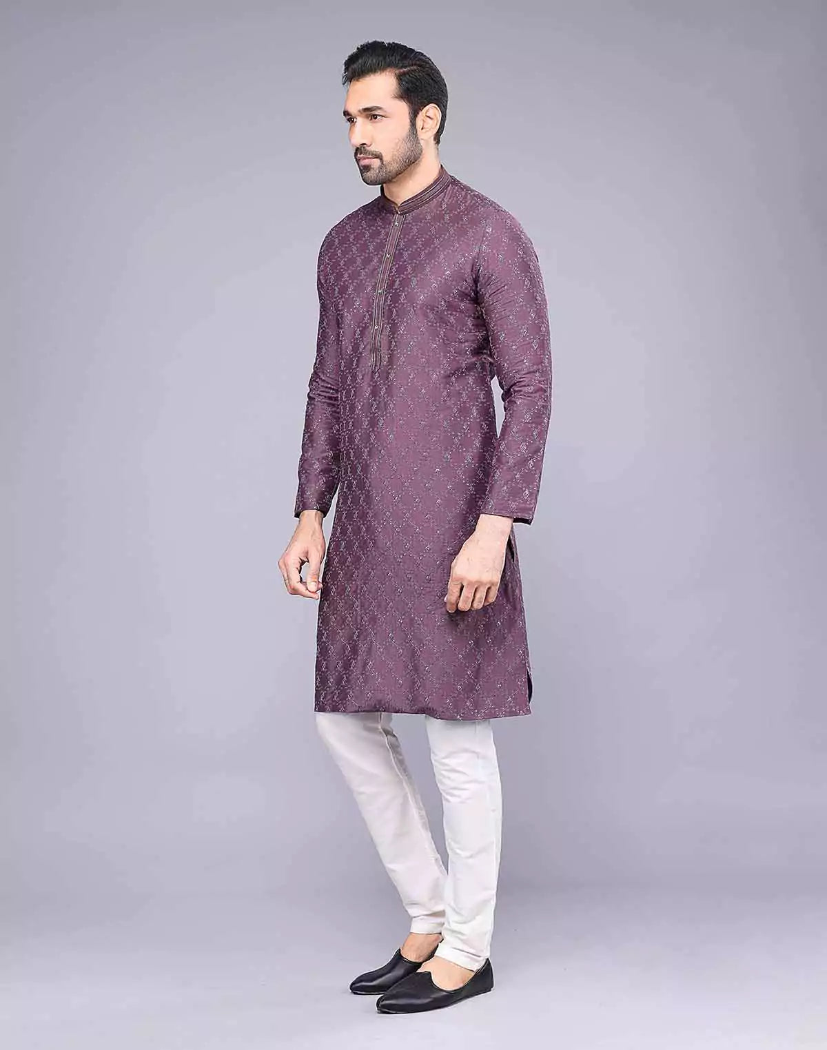 Light Purple Embellished work Soft Silk Party Wear Floral Kurta Set