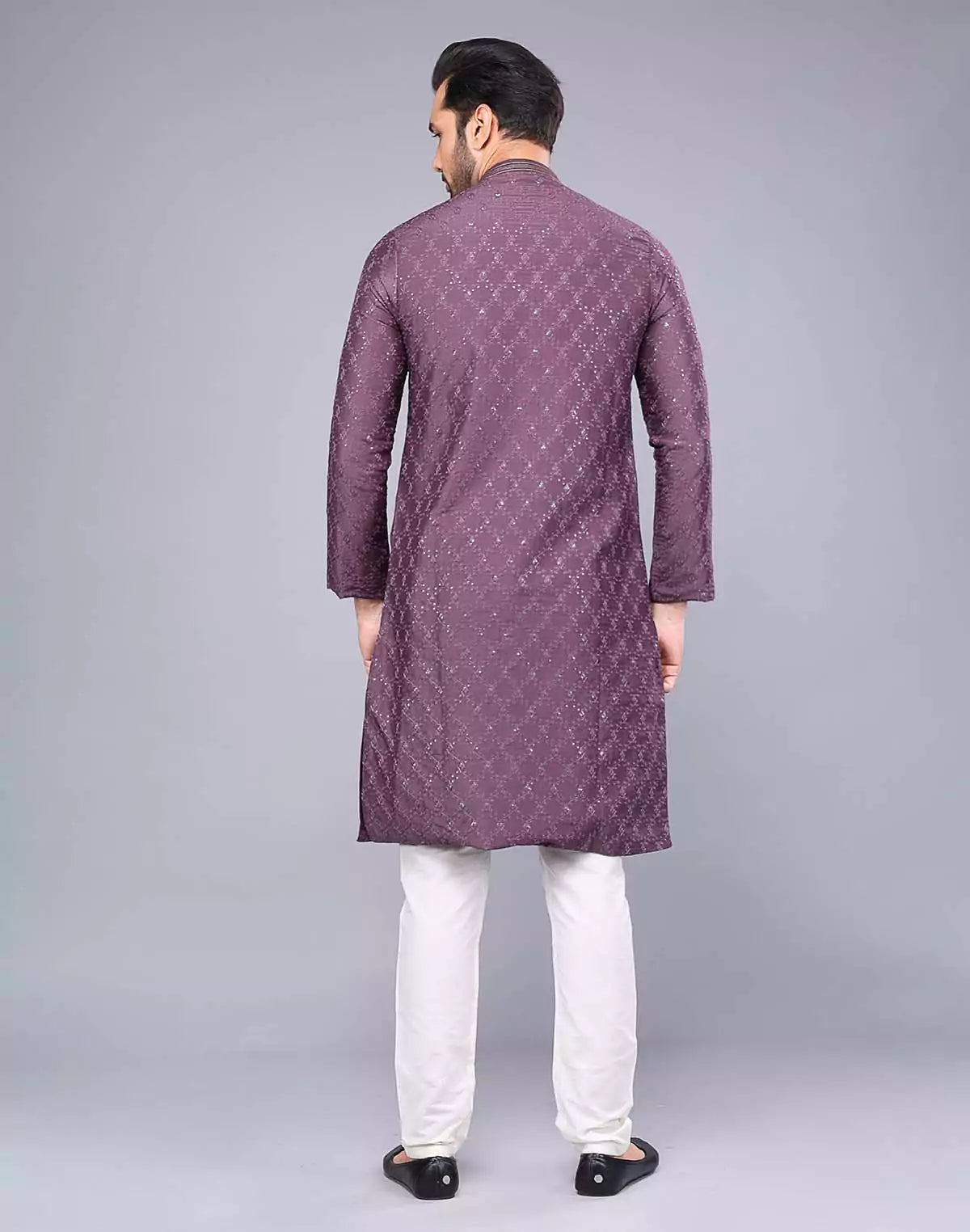 Light Purple Embellished work Soft Silk Party Wear Floral Kurta Set