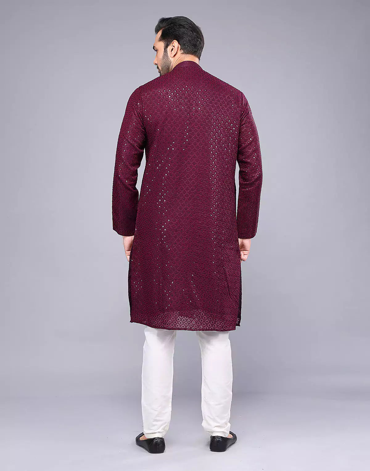Elegant Maroon Embellished Work Georgette Kurta Pyjama Set
