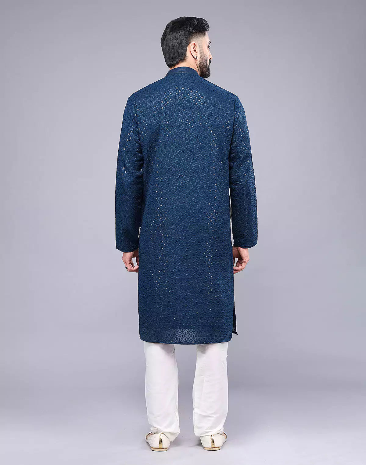Rama Blue Embellished Work Georgette Party Wear Kurta Pyjama Set