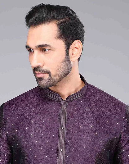 Purple Soft Silk Self Design Kurta Pyjama Set