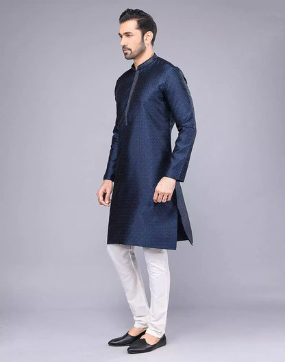 Soft Silk Floral Self Design Blue Coloured Thread Work Kurta Set
