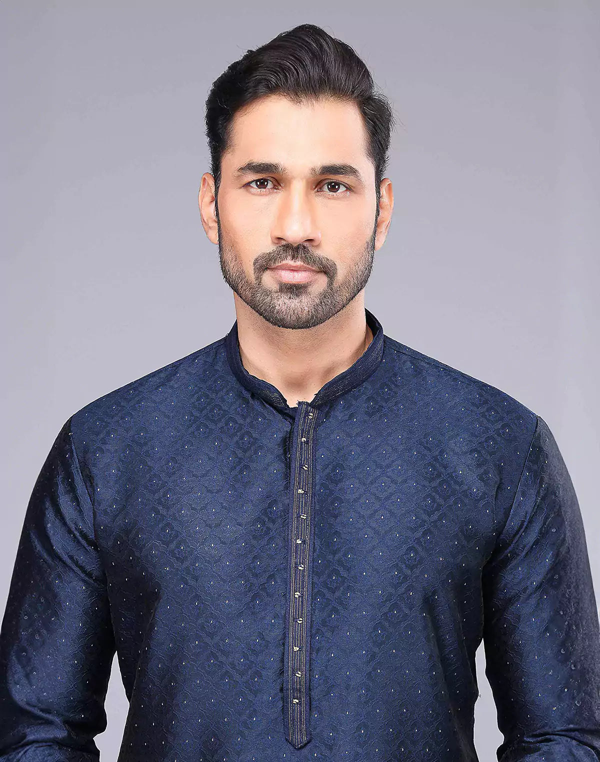 Soft Silk Floral Self Design Blue Coloured Thread Work Kurta Set