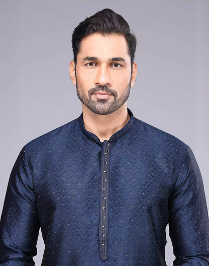Soft Silk Floral Self Design Blue Coloured Thread Work Kurta Set