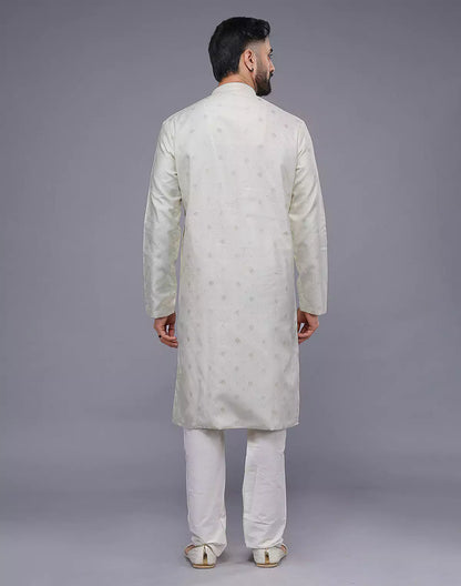 Cream Coloured Silver Floral Design Soft Silk Kurta Set