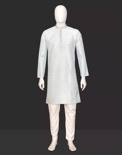 Self Design Jacquard Sky Colour Kurta Pyjama Set