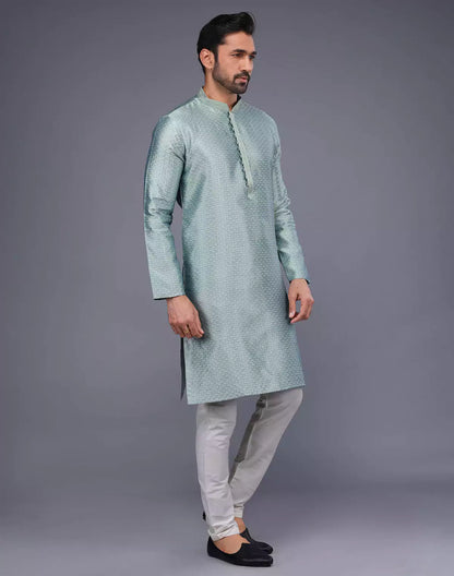 Light Blue Jacquard Geometric Design Thread Work Kurta Set