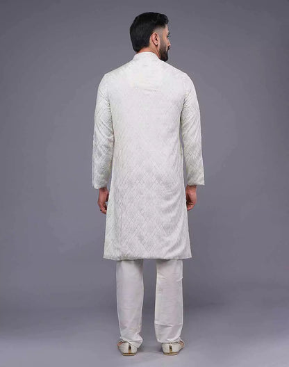 Cream Imperial Patterned Thread Soft Silk Silk Kurta Pajama