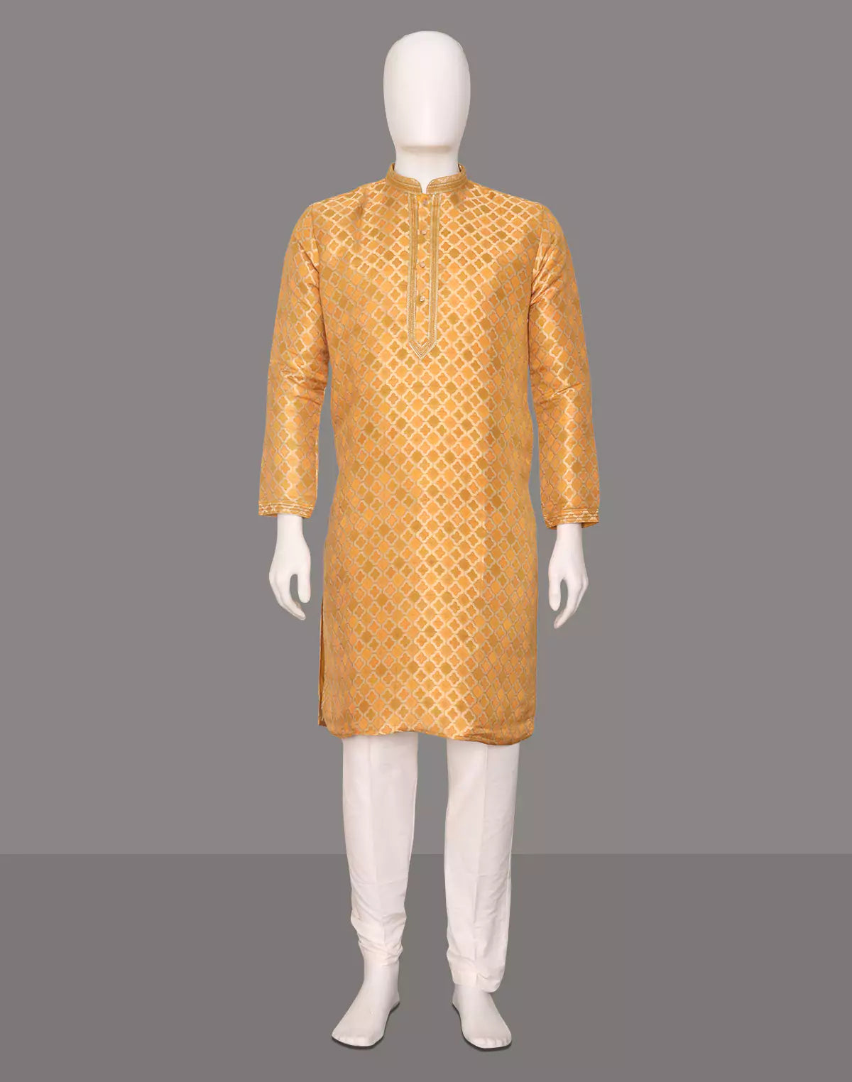 Floral Zari Yellow Cotton Silk Elegance Kurta Pyjama