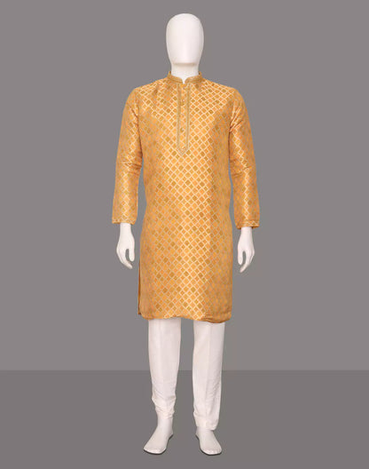 Floral Zari Yellow Cotton Silk Elegance Kurta Pyjama