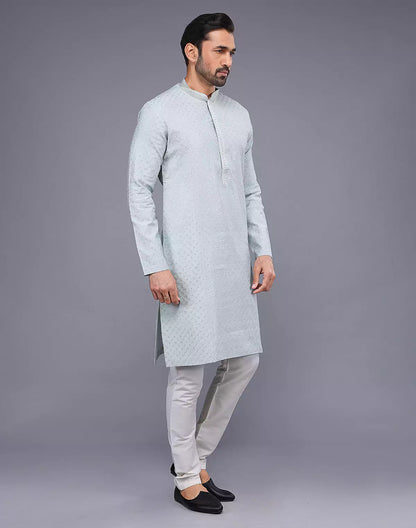 Self Imperial Patterned Elegant Sky Coloured Soft Silk Kurta Set