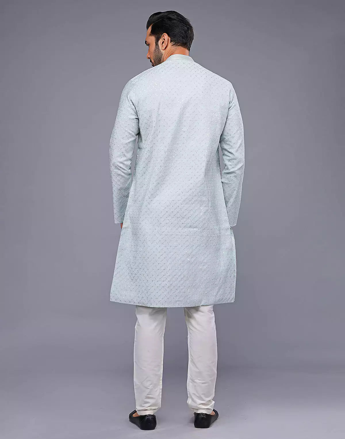 Self Imperial Patterned Elegant Sky Coloured Soft Silk Kurta Set
