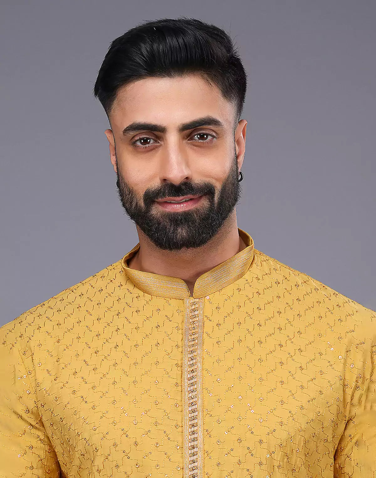 Self Imperial Patterned Elegant Yellow Soft Silk Kurta Set