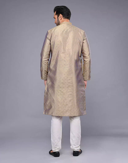 Chiku Coloured Floral Bootis and Weaving Soft Silk Kurta Pyjama Set