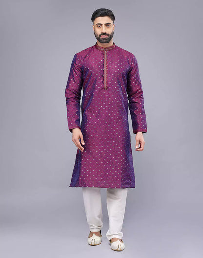 Purple Soft Silk Floral Bootis and Self Weaving Kurta Pyjama Set
