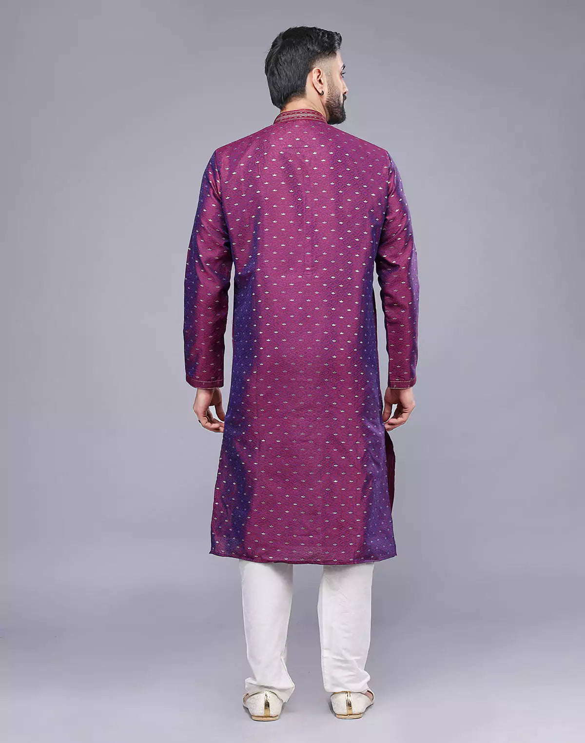 Purple Soft Silk Floral Bootis and Self Weaving Kurta Pyjama Set