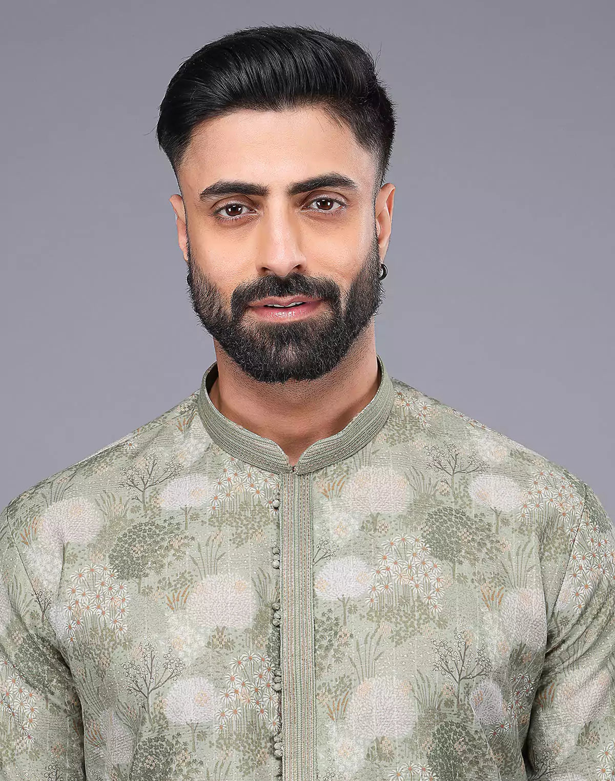 Graceful Light Pista Botanical Weaving Raw Silk Kurta Pyjama Set
