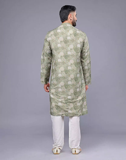 Graceful Light Pista Botanical Weaving Raw Silk Kurta Pyjama Set