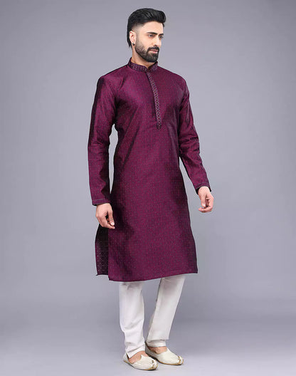 Purple Floral Design Thread Embroidery Work Soft Silk Kurta Set