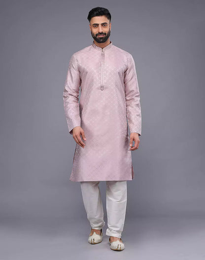Onion Coloured Mica Print and Thread work Soft Silk Kurta Set