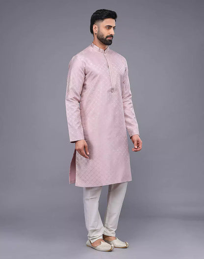 Onion Coloured Mica Print and Thread work Soft Silk Kurta Set