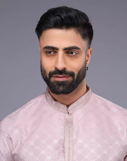 Onion Coloured Mica Print and Thread work Soft Silk Kurta Set