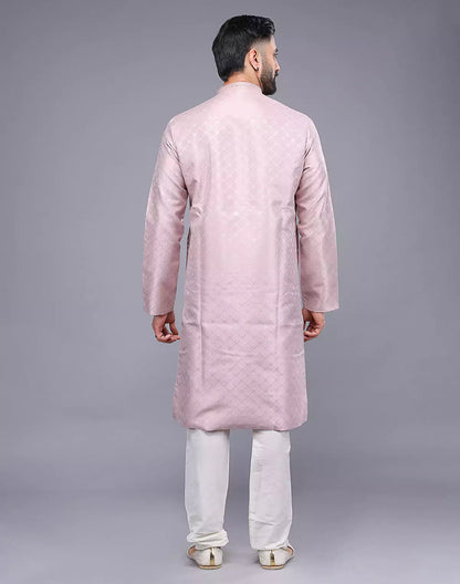 Onion Coloured Mica Print and Thread work Soft Silk Kurta Set