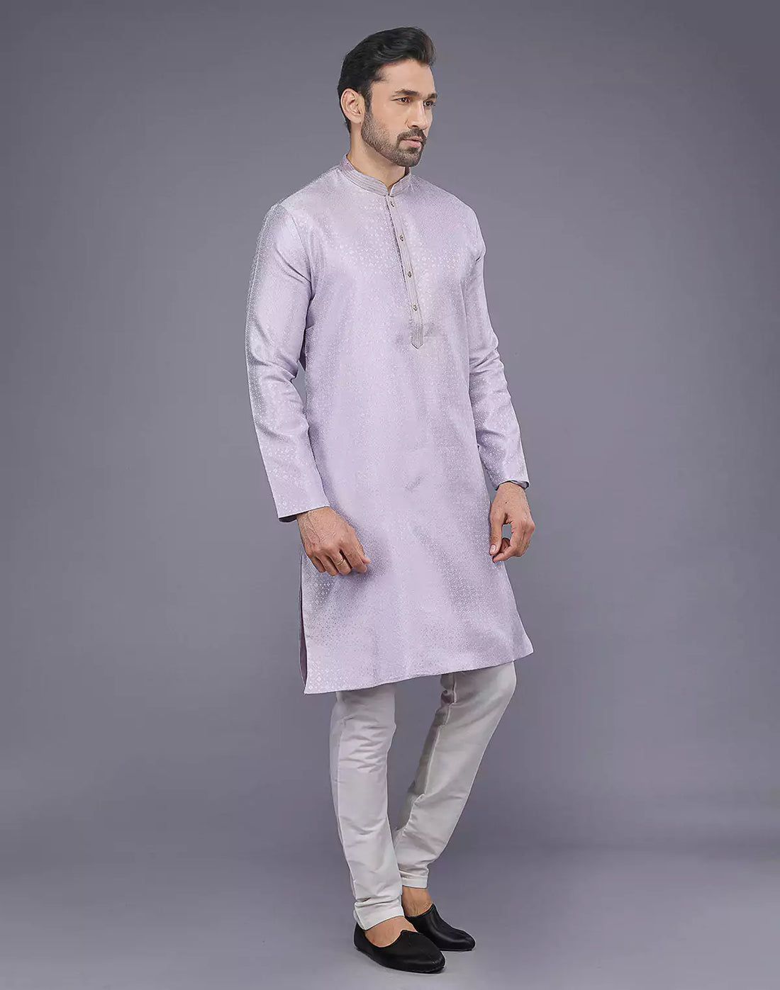 Lavender Self Design Jacquard Kurta Pajama