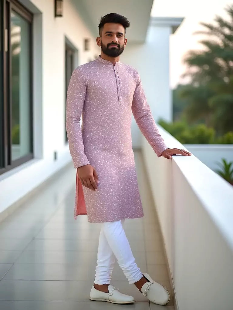 Onion Self Floral Embroidery work Giza Cotton Kurta Pajama
