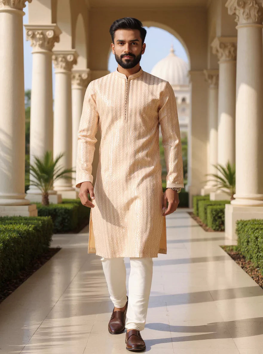 Thread with Embellished work Dusty Colour Raw Silk Kurta Set