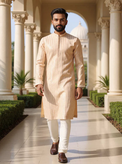 Thread with Embellished work Dusty Colour Raw Silk Kurta Set