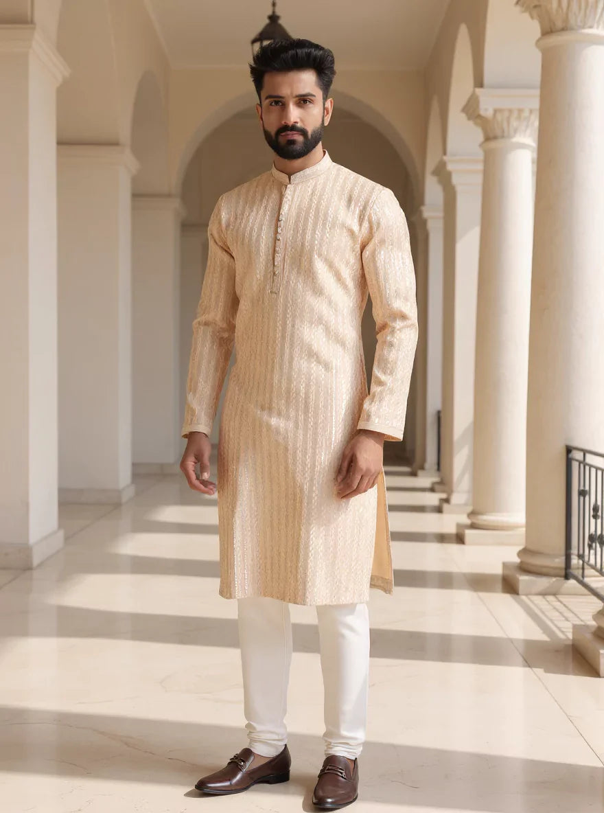 Thread with Embellished work Dusty Colour Raw Silk Kurta Set